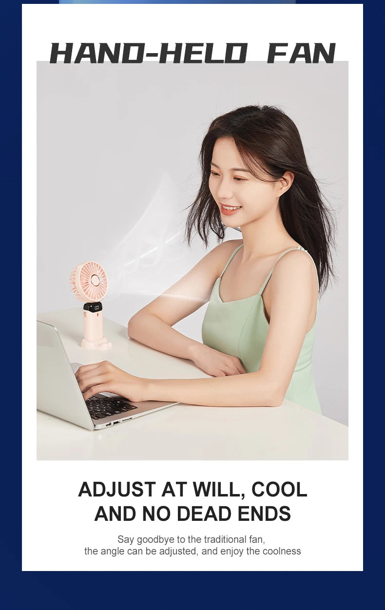 USB Handheld Mini Fan Foldable Portable Neck Hanging Fans 5 Speed USB Rechargeable Fan with Phone Stand and Display Screen ADreamFuture