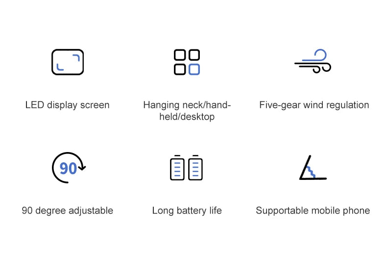 USB Handheld Mini Fan Foldable Portable Neck Hanging Fans 5 Speed USB Rechargeable Fan with Phone Stand and Display Screen ADreamFuture
