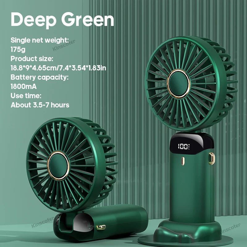 USB Handheld Mini Fan Foldable Portable Neck Hanging Fans 5 Speed USB Rechargeable Fan with Phone Stand and Display Screen ADreamFuture