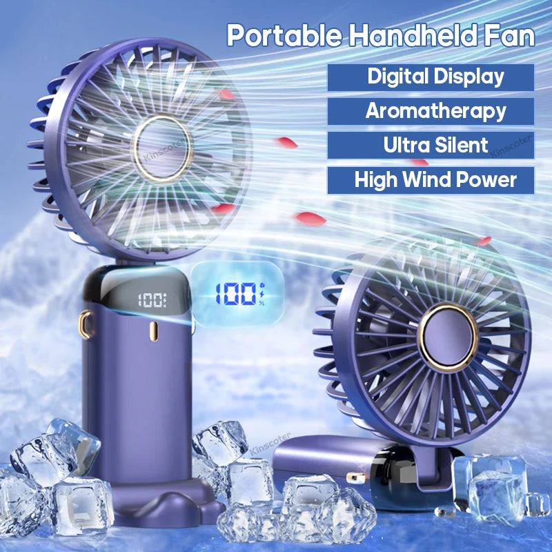 USB Handheld Mini Fan Foldable Portable Neck Hanging Fans 5 Speed USB Rechargeable Fan with Phone Stand and Display Screen ADreamFuture