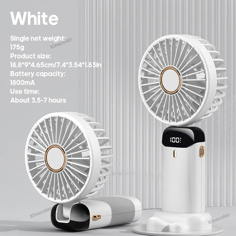 USB Handheld Mini Fan Foldable Portable Neck Hanging Fans 5 Speed USB Rechargeable Fan with Phone Stand and Display Screen ADreamFuture