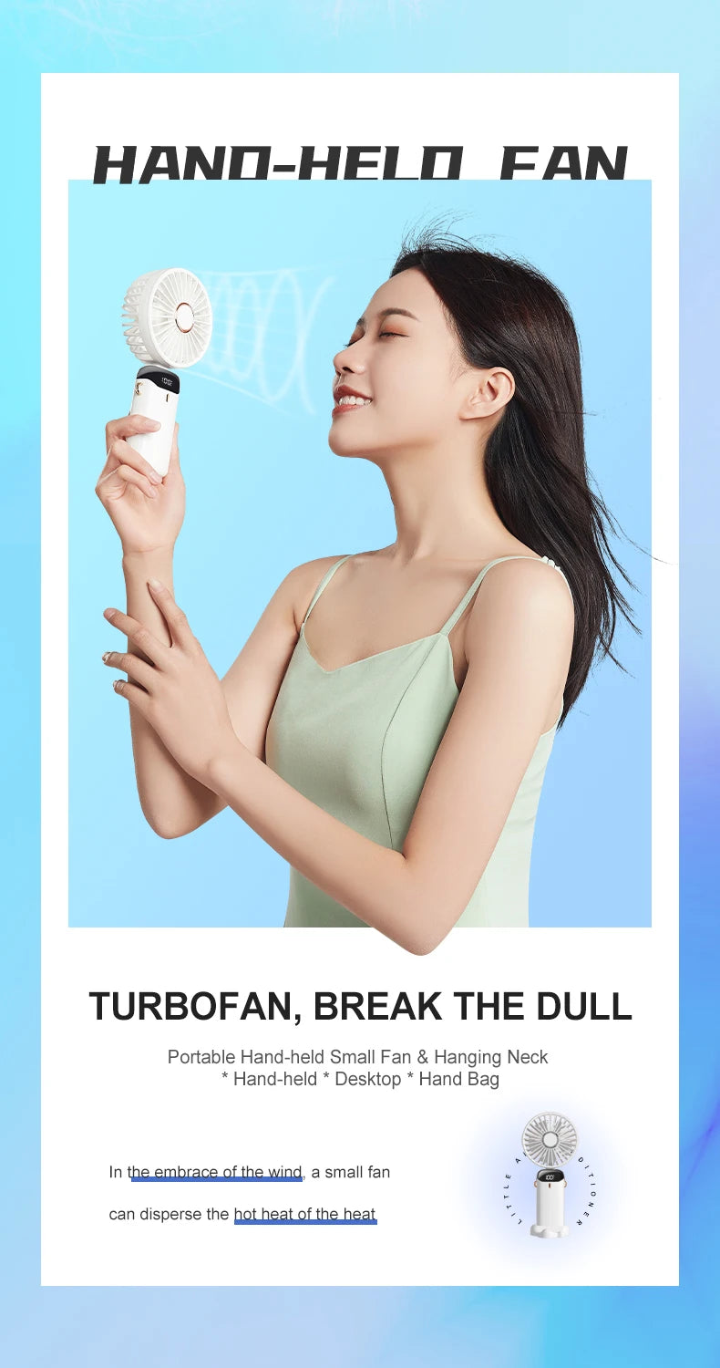 USB Handheld Mini Fan Foldable Portable Neck Hanging Fans 5 Speed USB Rechargeable Fan with Phone Stand and Display Screen ADreamFuture
