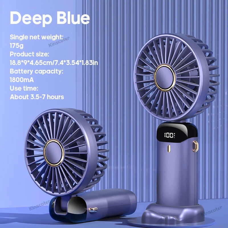 USB Handheld Mini Fan Foldable Portable Neck Hanging Fans 5 Speed USB Rechargeable Fan with Phone Stand and Display Screen ADreamFuture