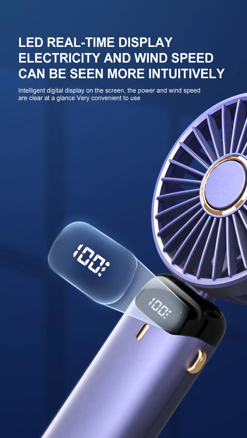 USB Handheld Mini Fan Foldable Portable Neck Hanging Fans 5 Speed USB Rechargeable Fan with Phone Stand and Display Screen ADreamFuture