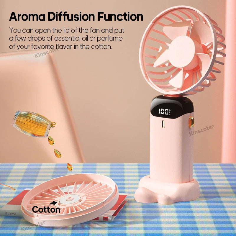 USB Handheld Mini Fan Foldable Portable Neck Hanging Fans 5 Speed USB Rechargeable Fan with Phone Stand and Display Screen ADreamFuture