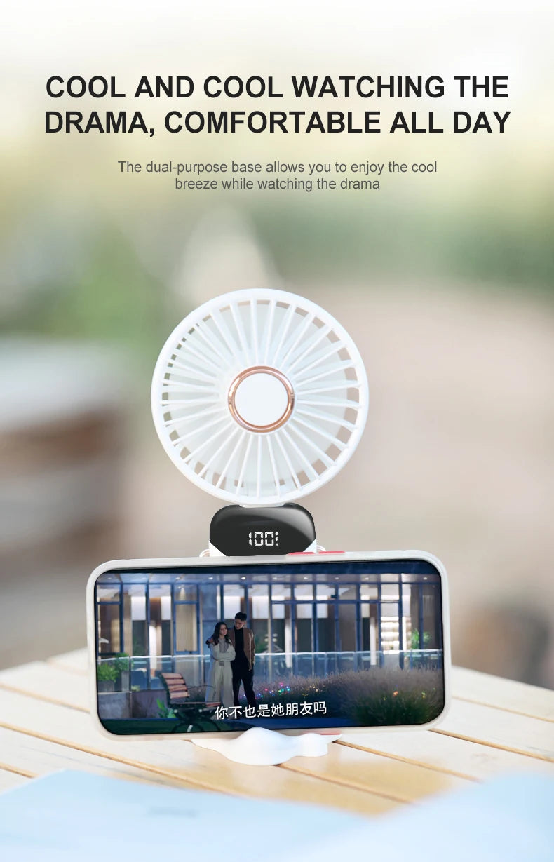 USB Handheld Mini Fan Foldable Portable Neck Hanging Fans 5 Speed USB Rechargeable Fan with Phone Stand and Display Screen ADreamFuture