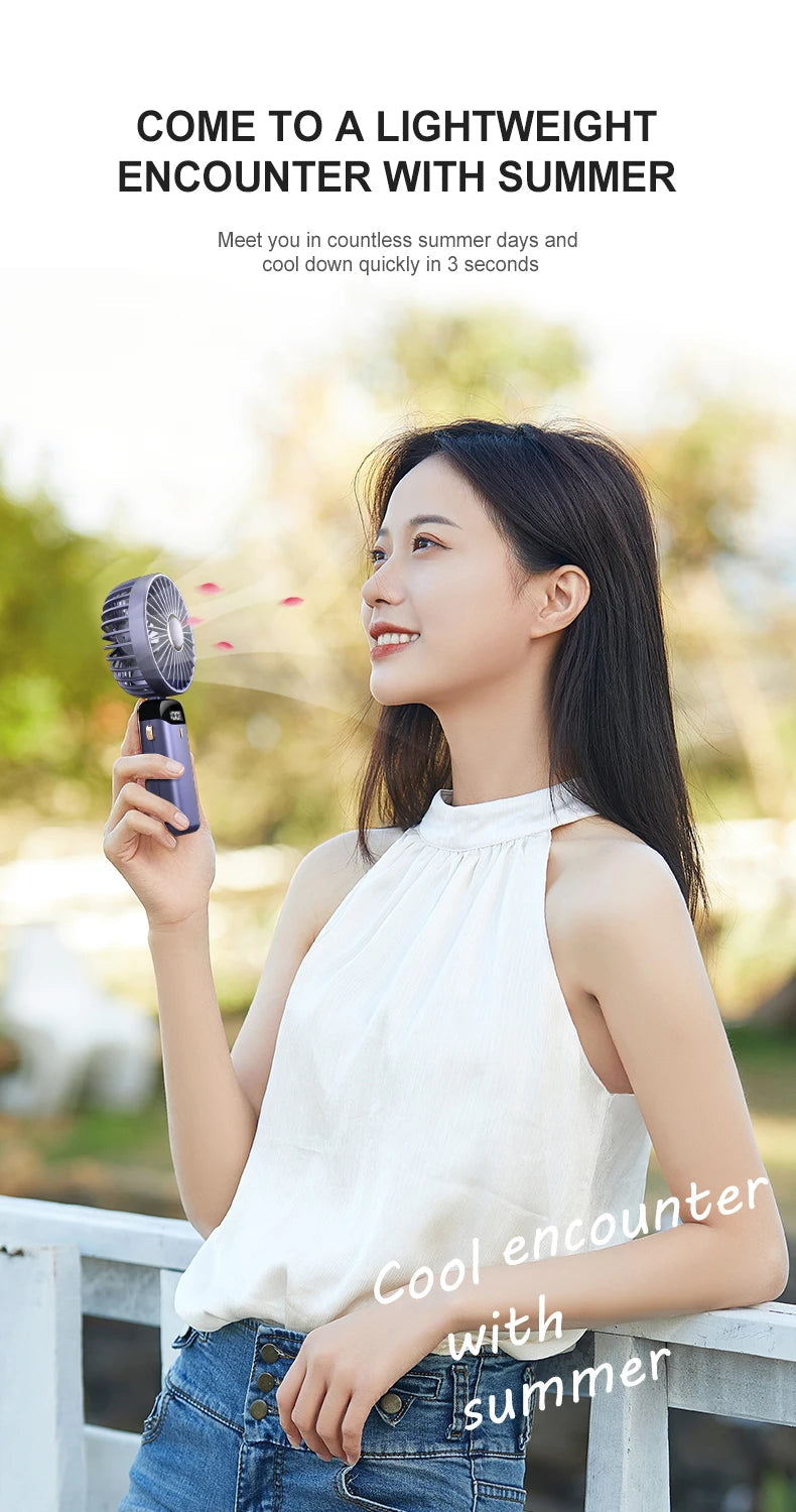 USB Handheld Mini Fan Foldable Portable Neck Hanging Fans 5 Speed USB Rechargeable Fan with Phone Stand and Display Screen ADreamFuture