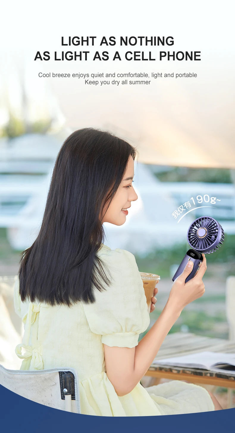 USB Handheld Mini Fan Foldable Portable Neck Hanging Fans 5 Speed USB Rechargeable Fan with Phone Stand and Display Screen ADreamFuture
