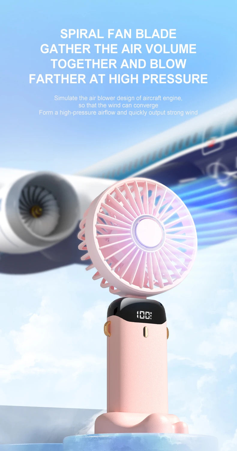 USB Handheld Mini Fan Foldable Portable Neck Hanging Fans 5 Speed USB Rechargeable Fan with Phone Stand and Display Screen ADreamFuture