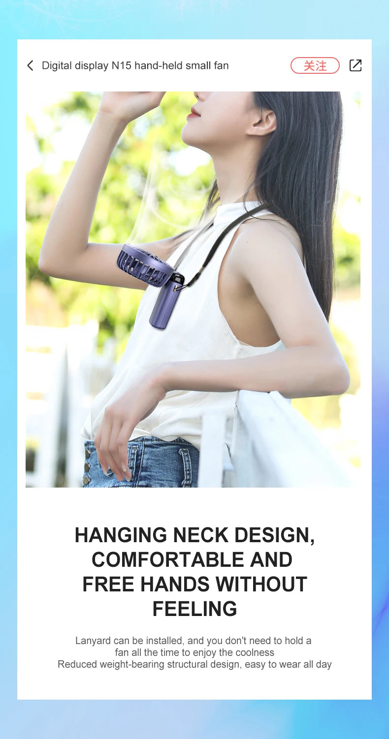 USB Handheld Mini Fan Foldable Portable Neck Hanging Fans 5 Speed USB Rechargeable Fan with Phone Stand and Display Screen ADreamFuture