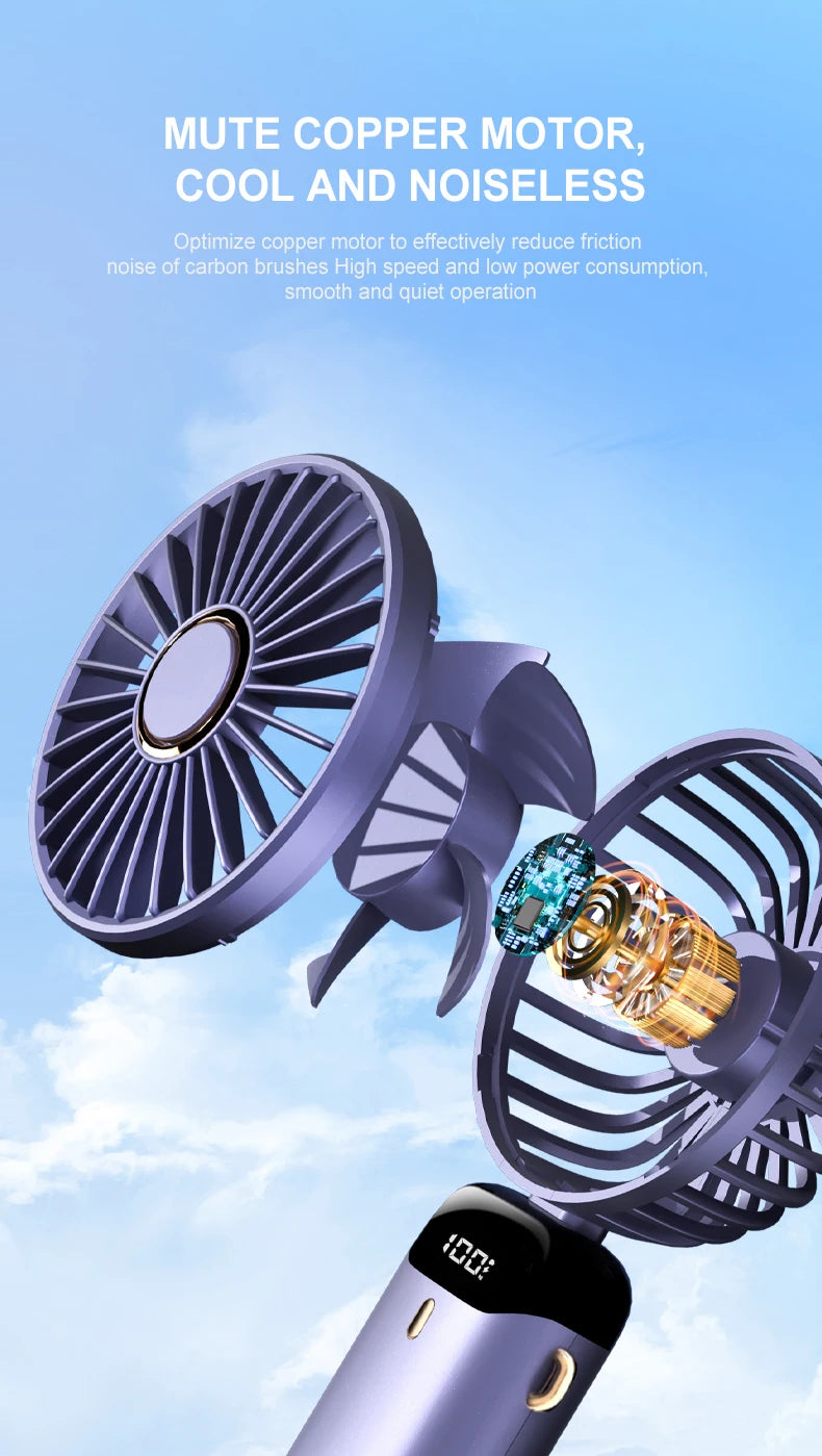 USB Handheld Mini Fan Foldable Portable Neck Hanging Fans 5 Speed USB Rechargeable Fan with Phone Stand and Display Screen ADreamFuture