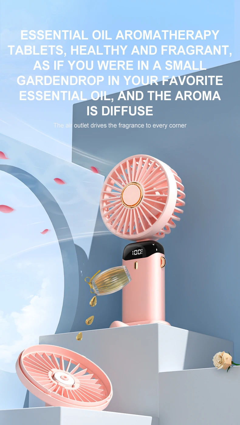 USB Handheld Mini Fan Foldable Portable Neck Hanging Fans 5 Speed USB Rechargeable Fan with Phone Stand and Display Screen ADreamFuture