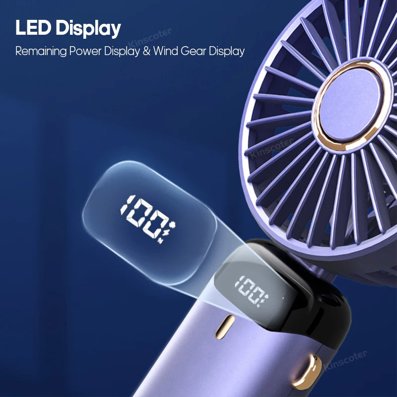 USB Handheld Mini Fan Foldable Portable Neck Hanging Fans 5 Speed USB Rechargeable Fan with Phone Stand and Display Screen ADreamFuture
