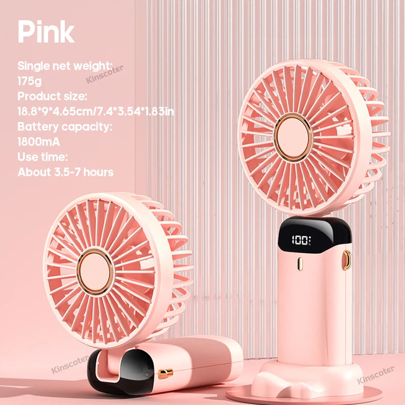 USB Handheld Mini Fan Foldable Portable Neck Hanging Fans 5 Speed USB Rechargeable Fan with Phone Stand and Display Screen ADreamFuture