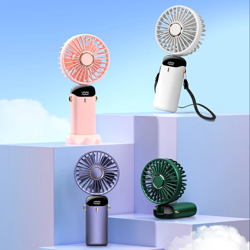 USB Handheld Mini Fan Foldable Portable Neck Hanging Fans 5 Speed USB Rechargeable Fan with Phone Stand and Display Screen ADreamFuture